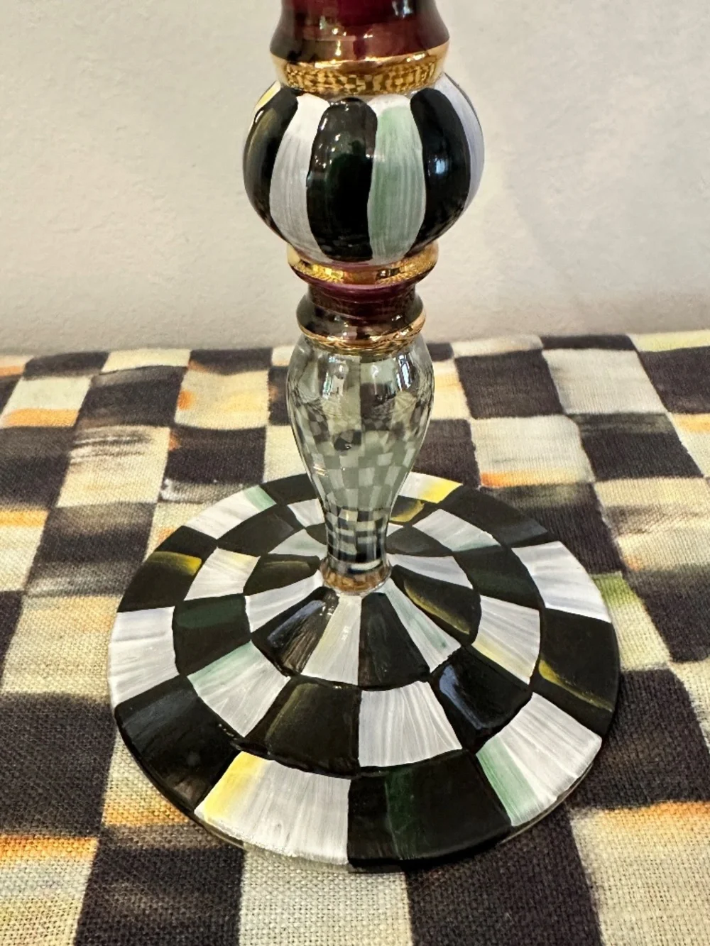 New Mackenzie Childs BLOOMING COURTLY CHECK Martini Floral Glass 8.25